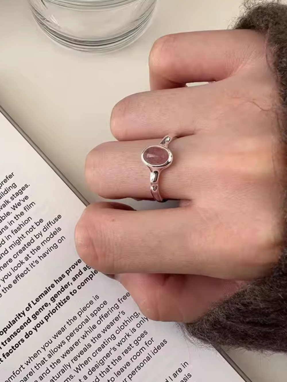 New Sterling Silver 925 oval pink stone adjustable ring
